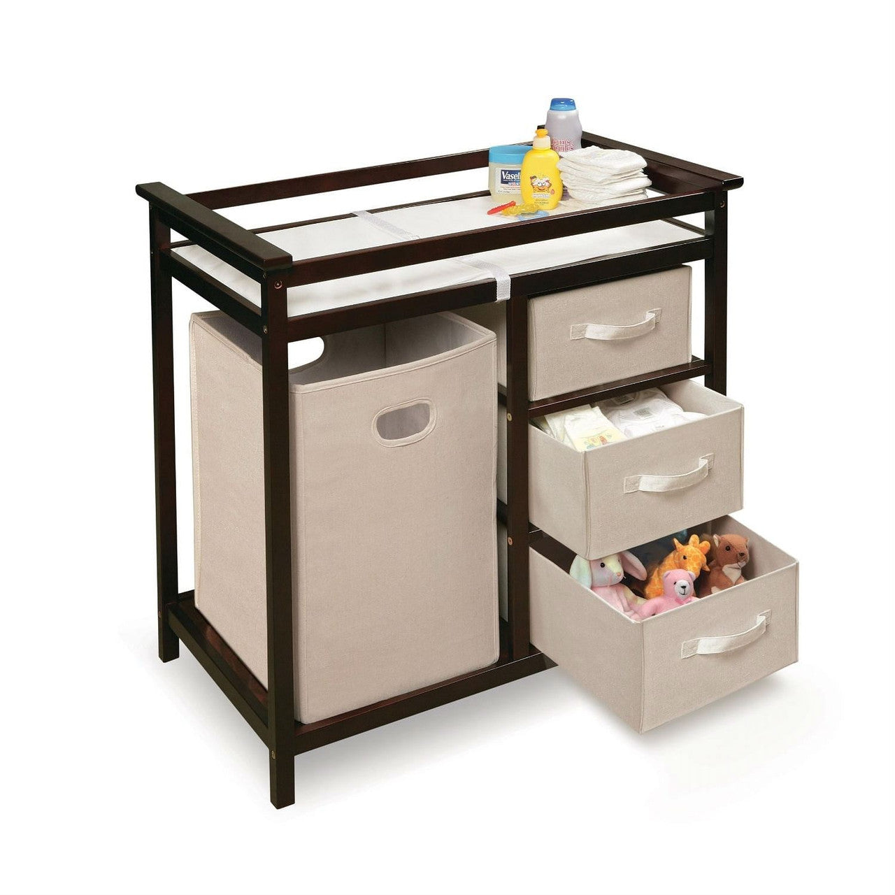 Baby Changing Table with 3 Baskets and Hamper in Espresso-0