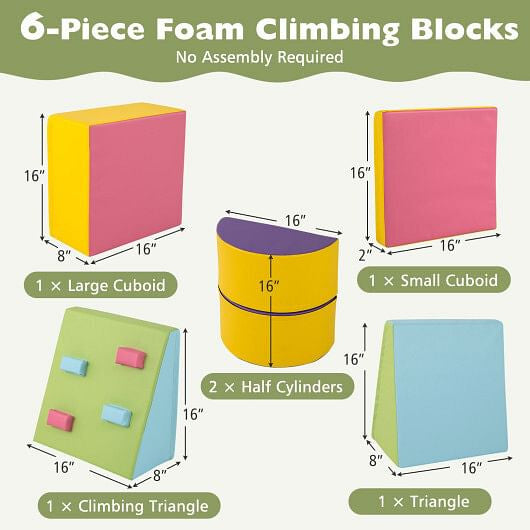6-Piece Foam Climbing Blocks with Hook and Loop Fasteners-3