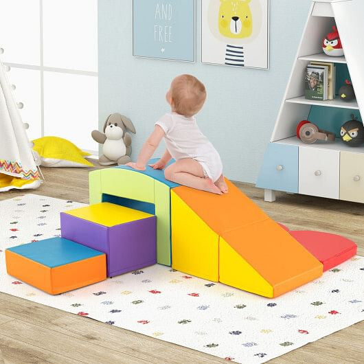 6 Pieces Foam Climbing Blocks Soft Play Climbing for Toddlers with Tunnel-Multicolor-0