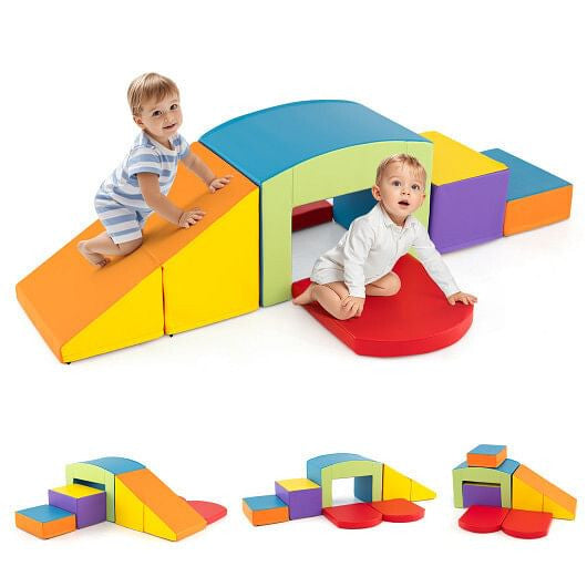 6 Pieces Foam Climbing Blocks Soft Play Climbing for Toddlers with Tunnel-Multicolor-4