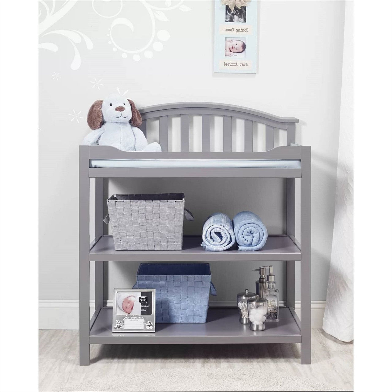 SF Home Baby Toddler Changing Table in Grey Wood Finish with Changing Pad-1