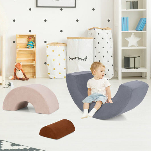 3 Piece Toddlers Climbing Toys Indoor Soft Play Equipment Playset-Grey-0