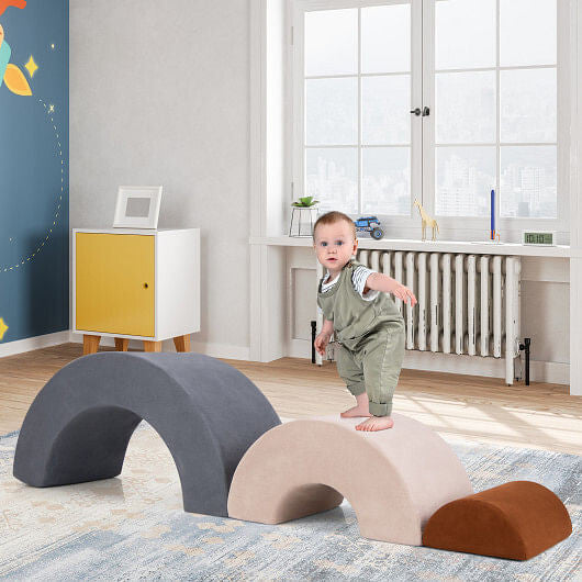 3 Piece Toddlers Climbing Toys Indoor Soft Play Equipment Playset-Grey-1