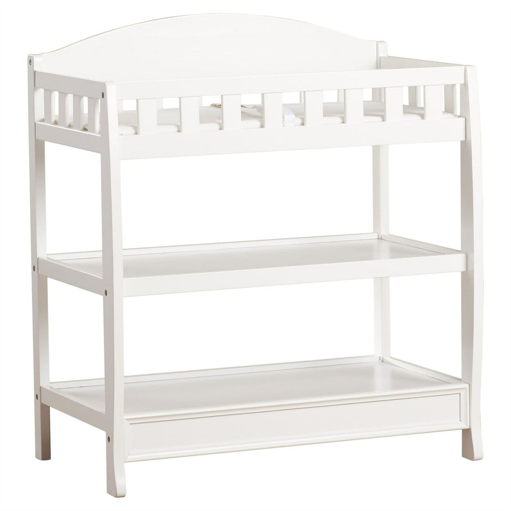 Modern White Wooden Baby Changing Table with Safety Rail Pad and Strap-0