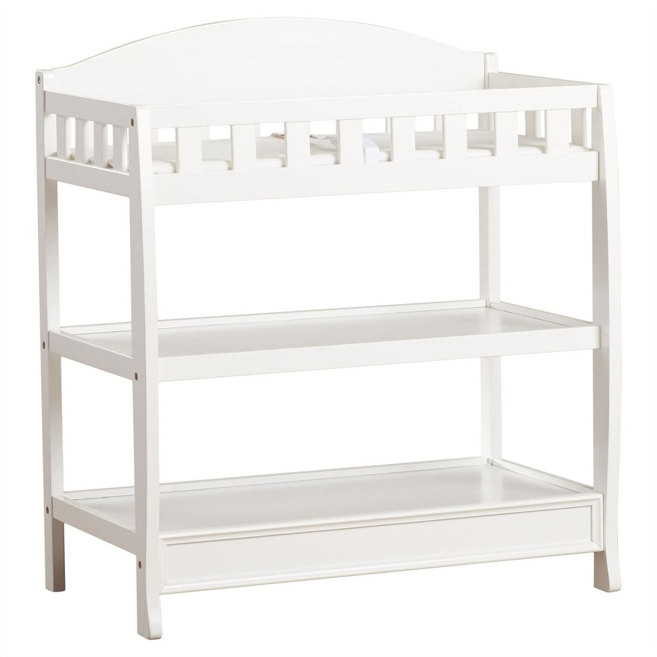 Modern White Wooden Baby Changing Table with Safety Rail Pad and Strap-0