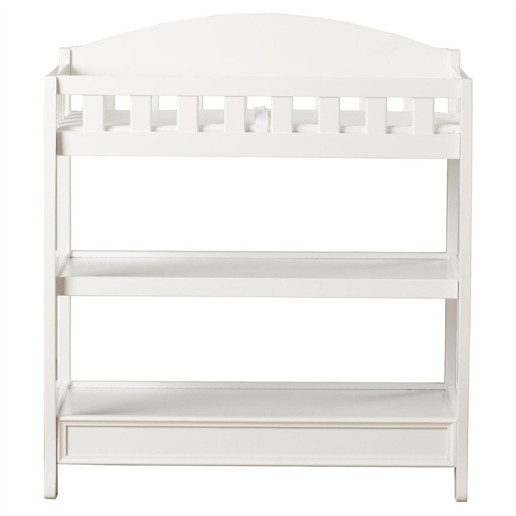 Modern White Wooden Baby Changing Table with Safety Rail Pad and Strap-1
