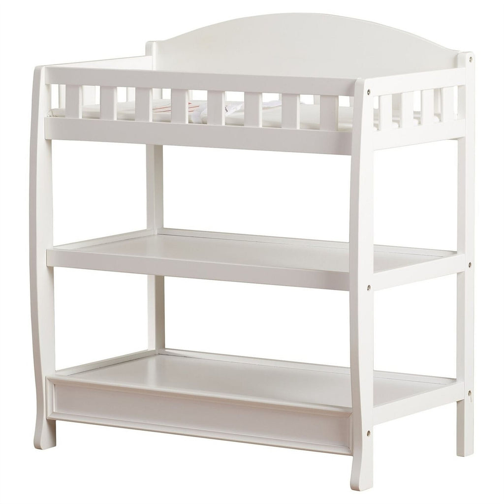 Modern White Wooden Baby Changing Table with Safety Rail Pad and Strap-2