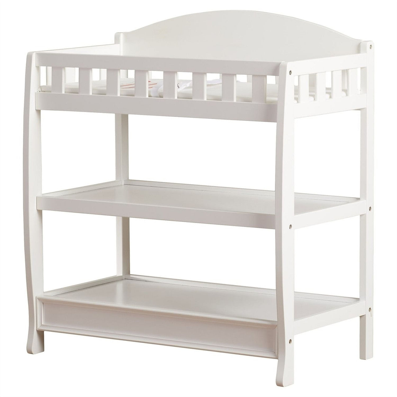 Modern White Wooden Baby Changing Table with Safety Rail Pad and Strap-2