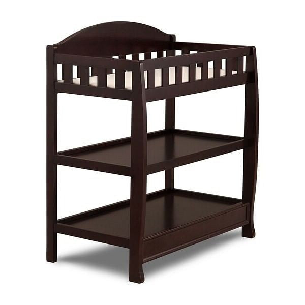 Modern Dark Brown Wooden Baby Changing Table with Safety Rail Pad and Strap-0