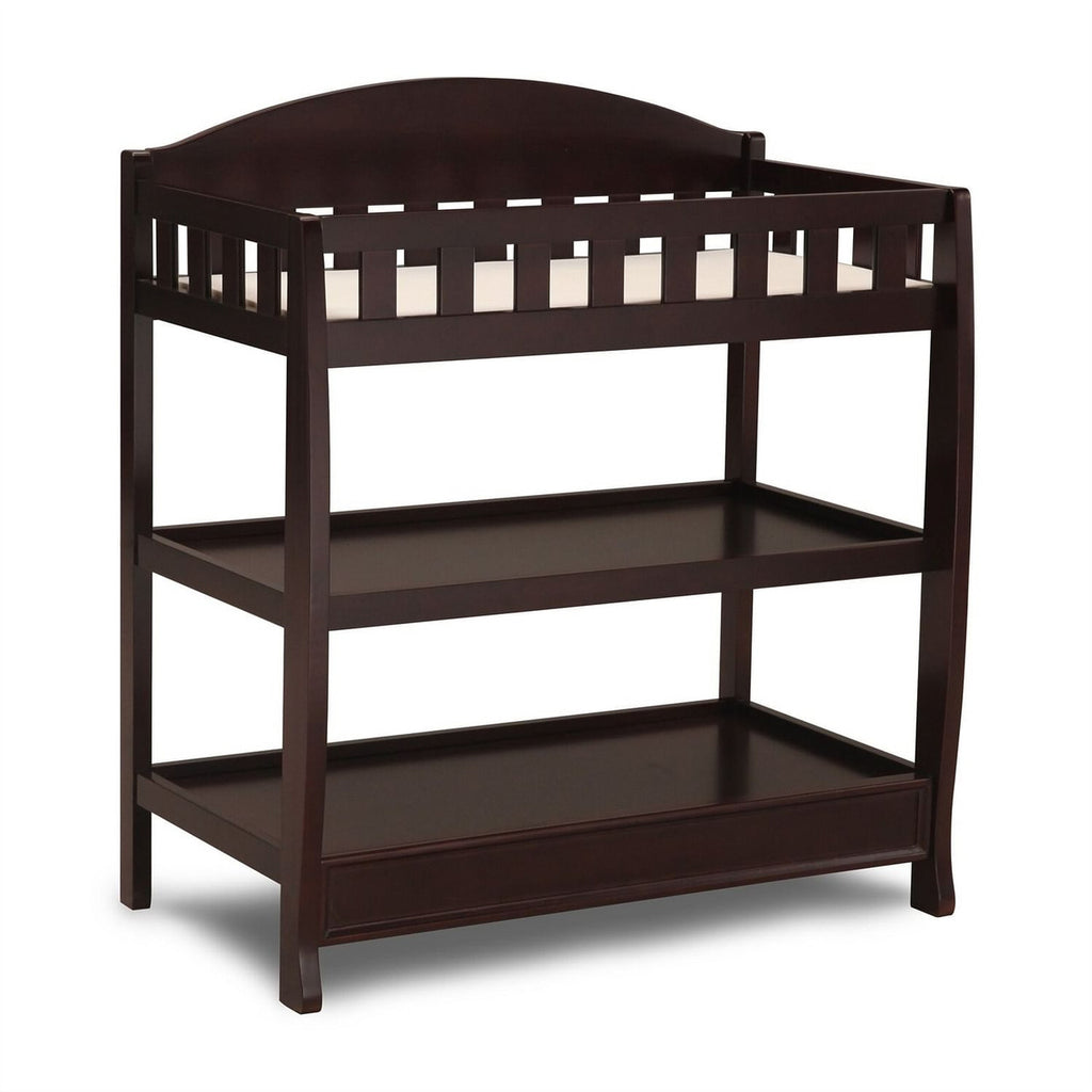 Modern Dark Brown Wooden Baby Changing Table with Safety Rail Pad and Strap-1