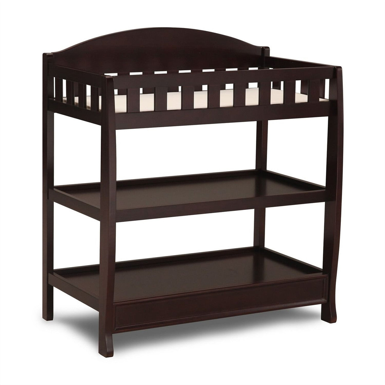 Modern Dark Brown Wooden Baby Changing Table with Safety Rail Pad and Strap-1