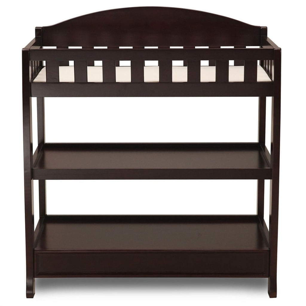 Modern Dark Brown Wooden Baby Changing Table with Safety Rail Pad and Strap-2