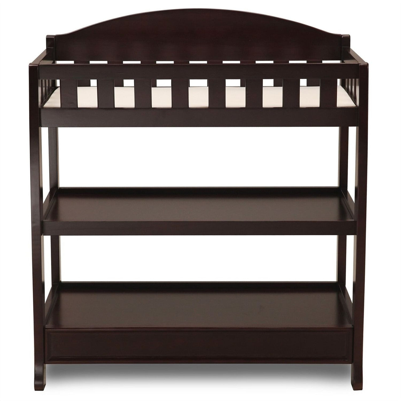 Modern Dark Brown Wooden Baby Changing Table with Safety Rail Pad and Strap-2