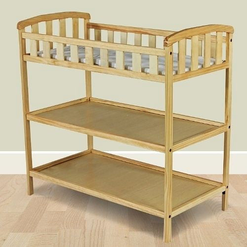 Natural Finish Wood Baby Furniture Changing Table with Safety Rail-0