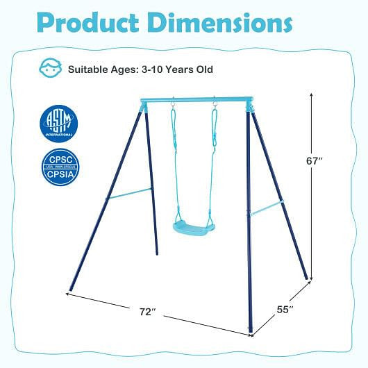Outdoor Heavy Duty Metal Toddler Swing Set with Stand-Blue-0