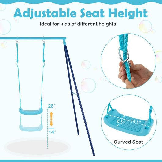 Outdoor Heavy Duty Metal Toddler Swing Set with Stand-Blue-1