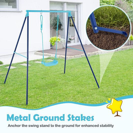 Outdoor Heavy Duty Metal Toddler Swing Set with Stand-Blue-2
