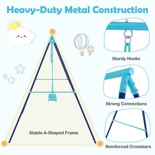 Outdoor Heavy Duty Metal Toddler Swing Set with Stand-Blue-3