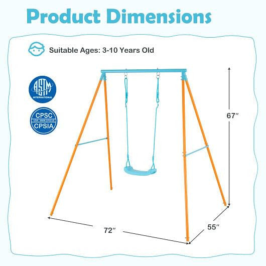 Outdoor Heavy Duty Metal Toddler Swing Set with Stand-Blue-5