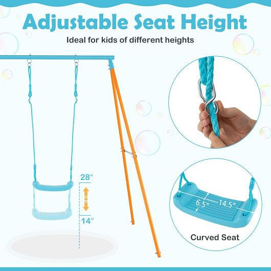 Outdoor Heavy Duty Metal Toddler Swing Set with Stand-Blue-6