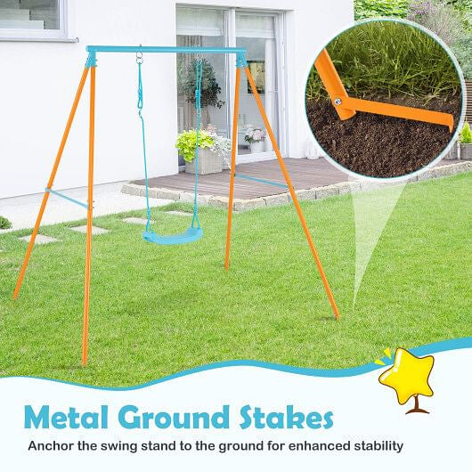 Outdoor Heavy Duty Metal Toddler Swing Set with Stand-Blue-7