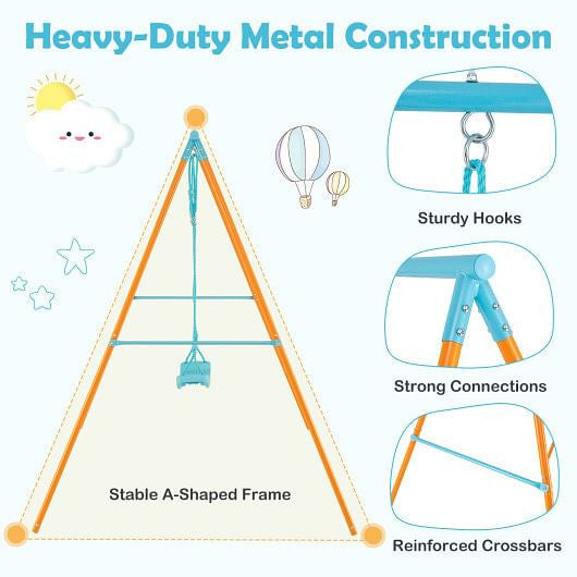 Outdoor Heavy Duty Metal Toddler Swing Set with Stand-Blue-8