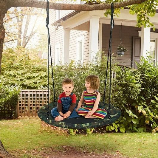 40 Inch Flying Saucer Tree Swing Outdoor Play Set with Adjustable Ropes Gift for Kids-0