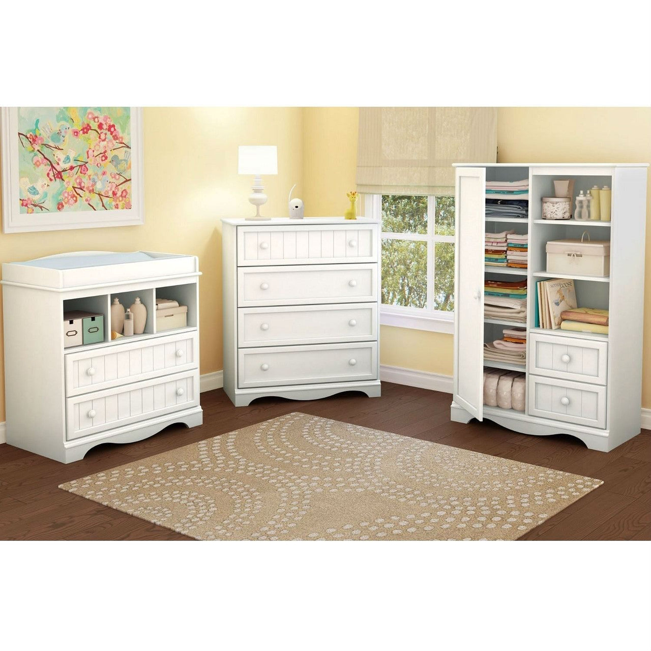 White Wood Baby Diaper Changing Table with 2 Drawers-0