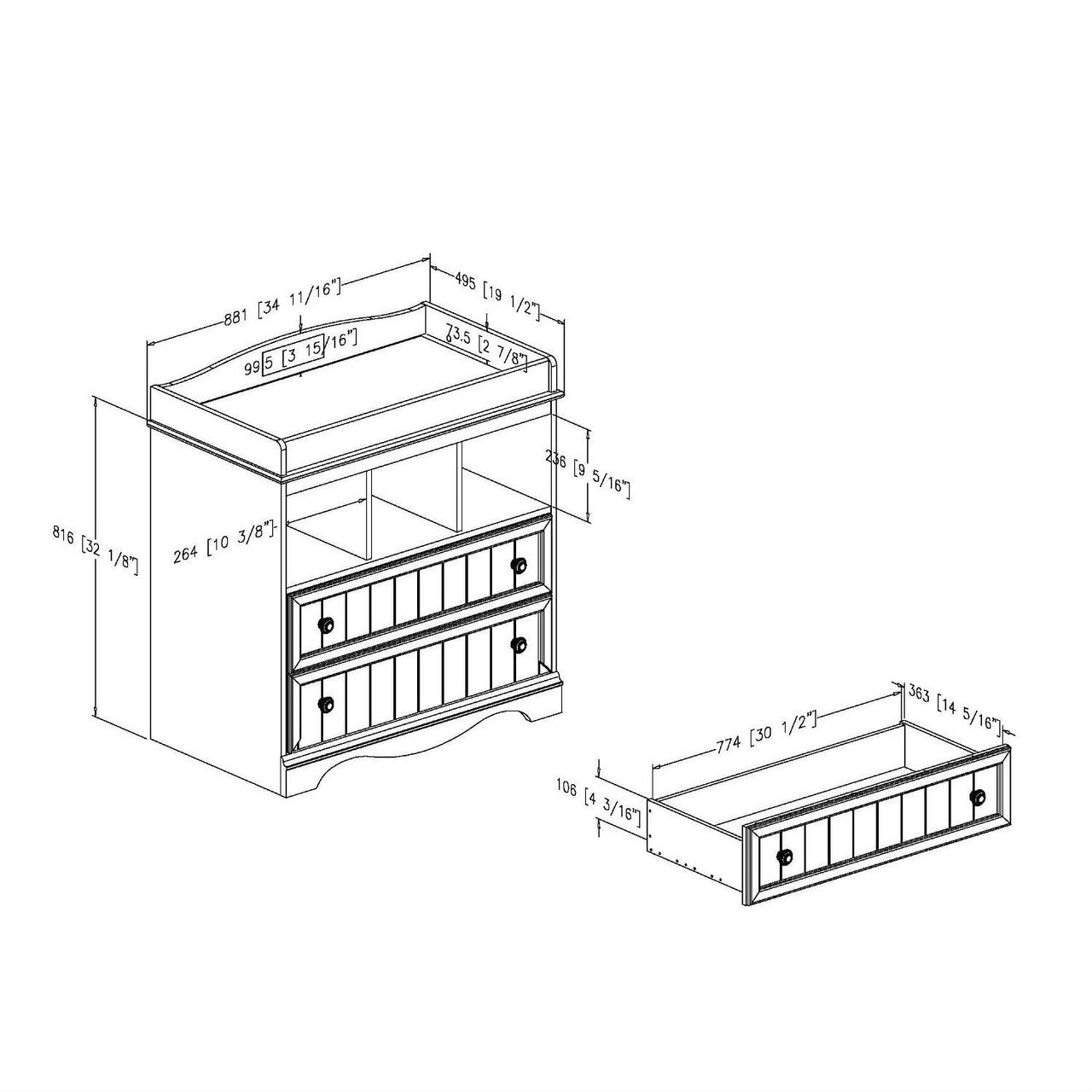 White Wood Baby Diaper Changing Table with 2 Drawers-1