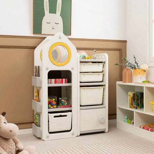 Multipurpose Toy Chest and Bookshelf with Mobile Trolley for Bedroom-Gray-1