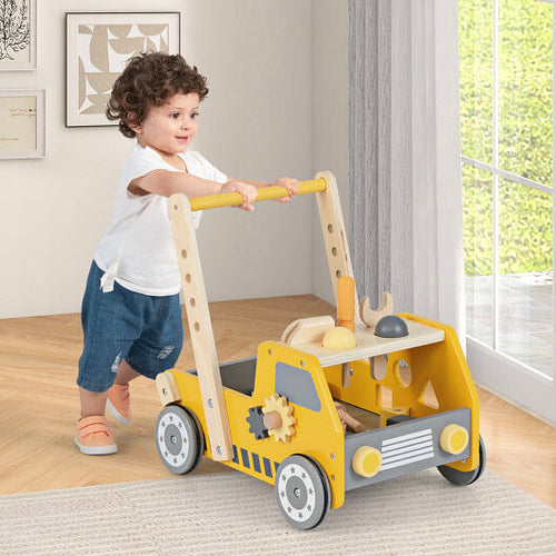 2-in-1 Wooden Baby Walker with Adjustable Speed and Bottom Storage-Yellow-1