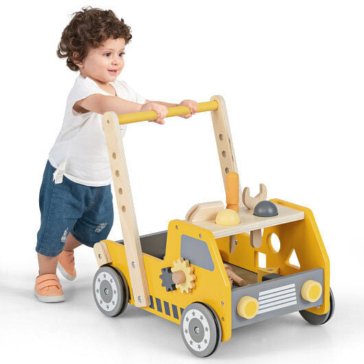 2-in-1 Wooden Baby Walker with Adjustable Speed and Bottom Storage-Yellow-2