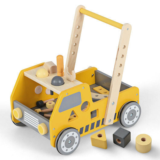 2-in-1 Wooden Baby Walker with Adjustable Speed and Bottom Storage-Yellow-4