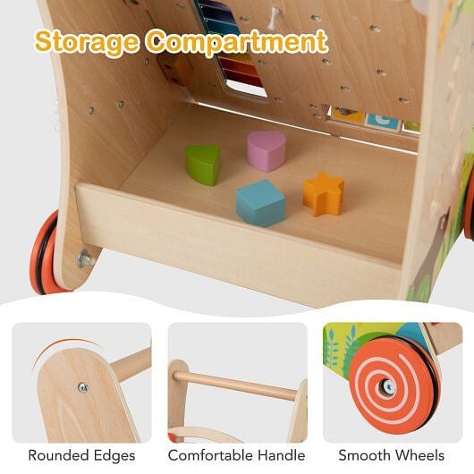 Wooden Push and Pull Baby Walker with Handle and Storage-Natural-3