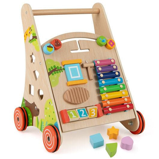 Wooden Push and Pull Baby Walker with Handle and Storage-Natural-4