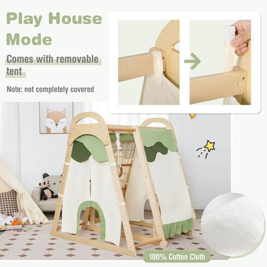 6-in-1 Wooden Kids Jungle Gym Playset with Slide Climbing Net-Natural-1