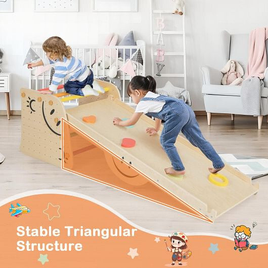 Wooden Climbing Toy Triangle Climber Set with Seesaw-Multicolor-1
