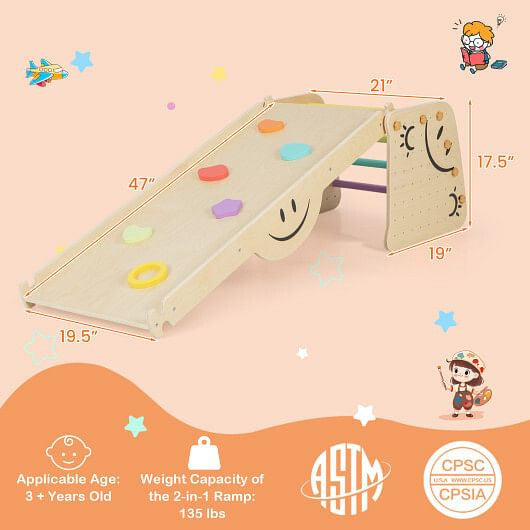 Wooden Climbing Toy Triangle Climber Set with Seesaw-Multicolor-2