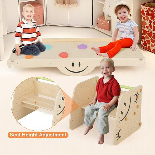 Wooden Climbing Toy Triangle Climber Set with Seesaw-Multicolor-3