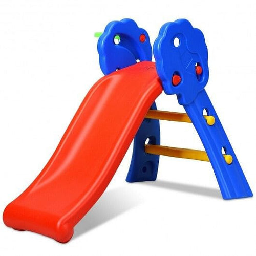 2 Step Indoors Kids Plastic Folding Slide with Basketball Hoop-1