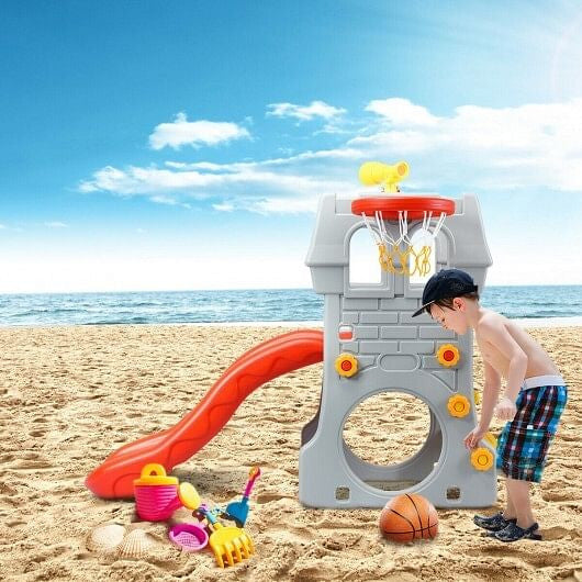 5 in 1 Toddler Climber Slide Playset with Basketball Hoop and Telescope-2