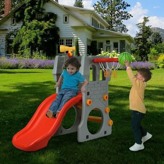 5 in 1 Toddler Climber Slide Playset with Basketball Hoop and Telescope-5