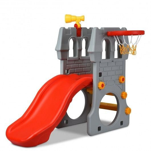 5 in 1 Toddler Climber Slide Playset with Basketball Hoop and Telescope-3