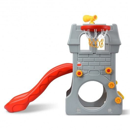 5 in 1 Toddler Climber Slide Playset with Basketball Hoop and Telescope-1