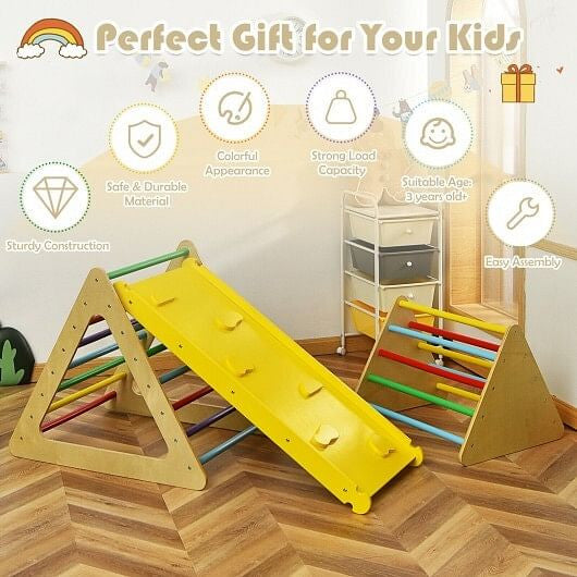 3 in 1 Wooden Set of 2 Triangle Climber with Ramp for Slid-3
