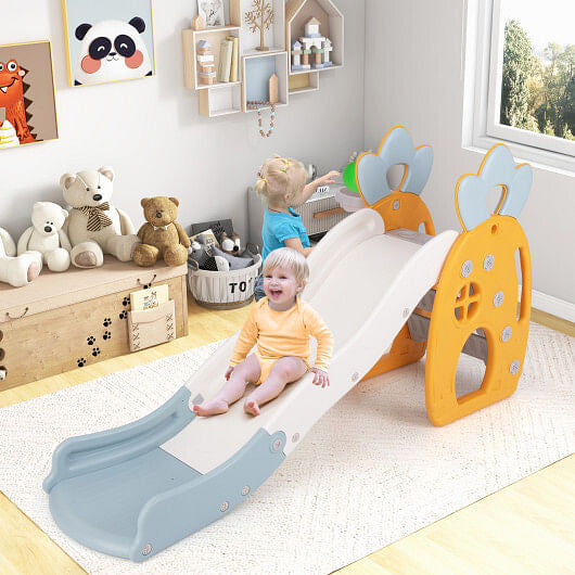 Foldable Slide with Basketball Hoop and Buffer Zone for Kids Aged 3+ Years Old-0