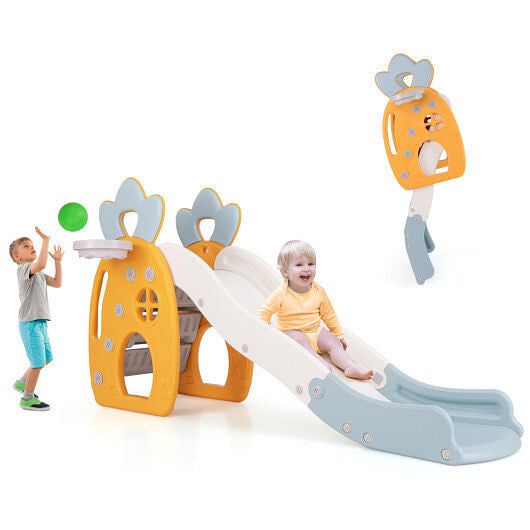 Foldable Slide with Basketball Hoop and Buffer Zone for Kids Aged 3+ Years Old-1