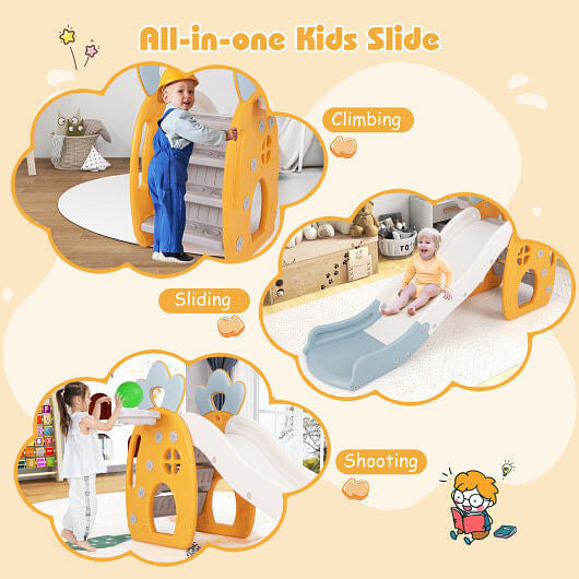 Foldable Slide with Basketball Hoop and Buffer Zone for Kids Aged 3+ Years Old-3